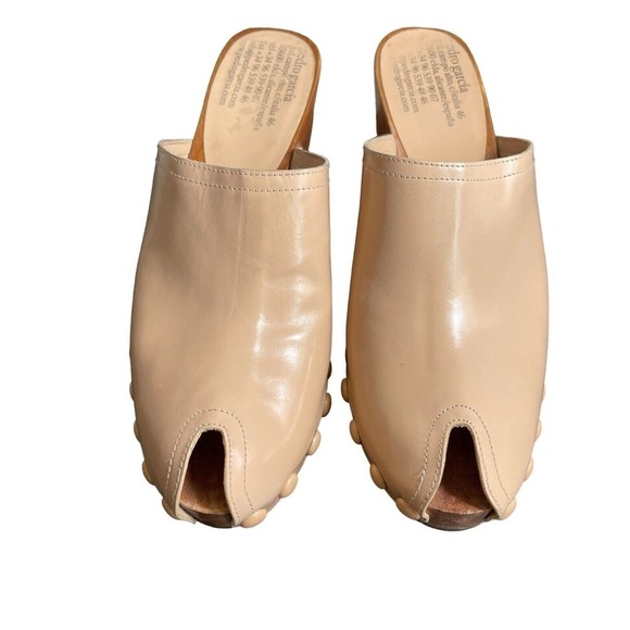 Pedro Garcia Clog Wood Platform Wedge Peep Toe Tan Slip On Size 38 - Picture 5 of 8